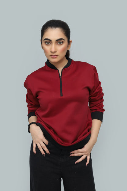 Premium Maroon Quarter-Zip Scuba Sweatshirt